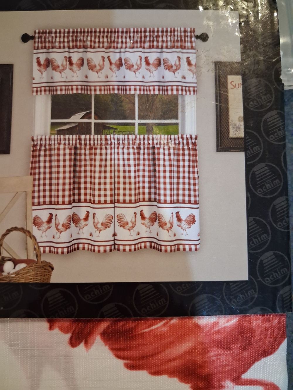 Red Rooster Tier & Valance Set - 3 Piece - Picture 2 of 3